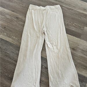 Barefoot Dreams Cream Ribbed Wide-Leg Lounge Pants